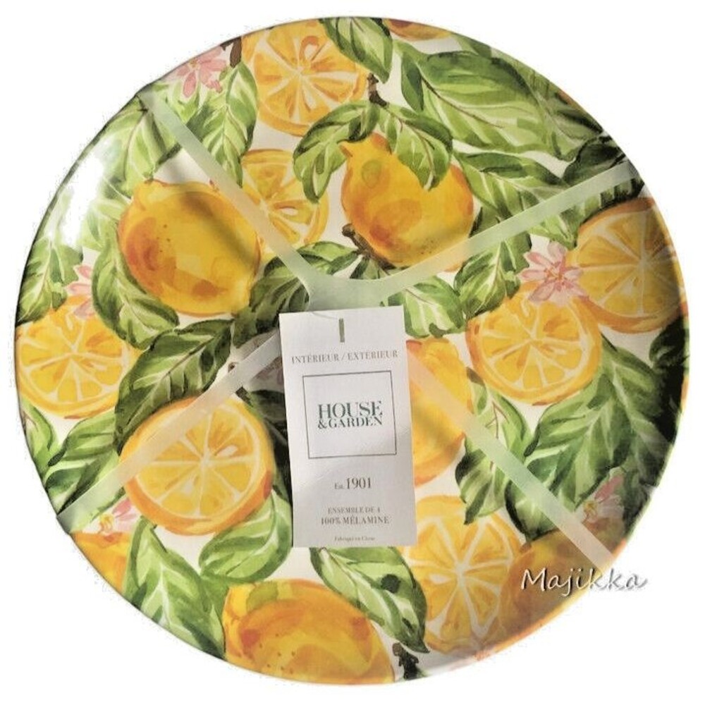 House & Garden Lemons Melamine 11" Dinner Plates Set Of 4 Summer Spring Lemon